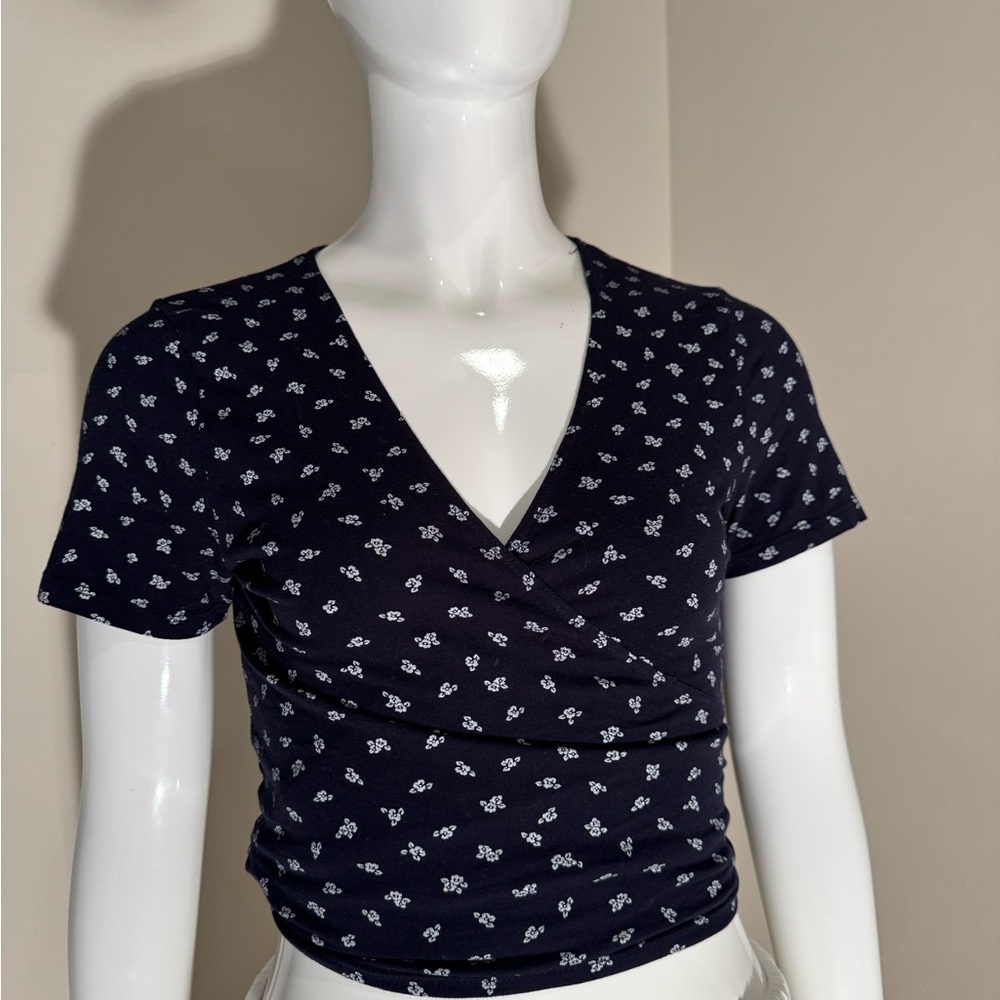 Brandy Melville Blue Wrap Crop Blouse